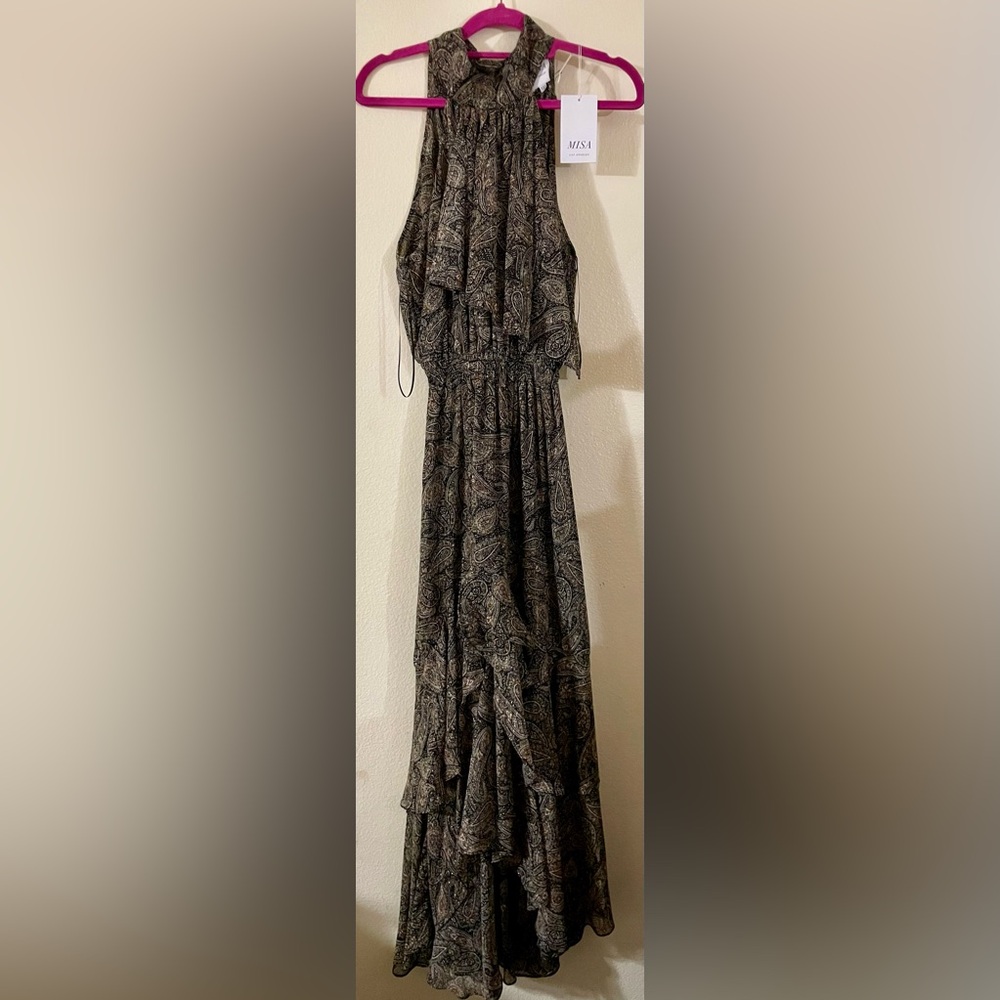 Misa Los Angeles Black and Gray Maxi Dress